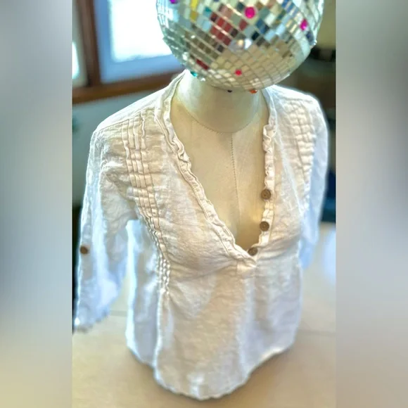 VIOLA BORGHI PLEATED V NECK BLOUSE - Picture 4 of 13